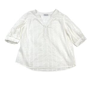 FIGUEROA & FLOWER White Eyelet Embroidered Tunic Blouse Top XL Cotton
